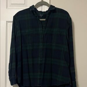 Madewell Forest Green and Navy Plaid Button Down Flannel